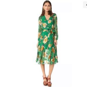 Alice + Olivia sz 0 green silk coco floral womens dress
